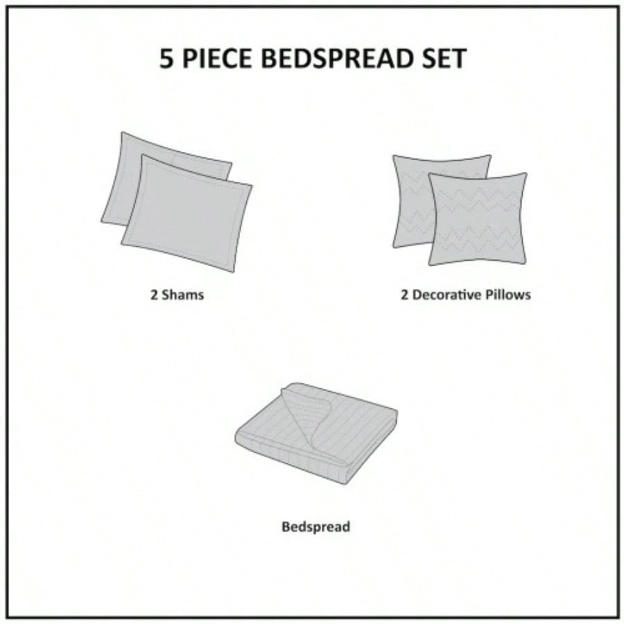 5 Piece Reversible Jacquard Bedspread Set Red King