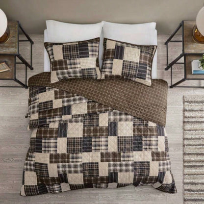 3 Piece Reversible Printed Quilt Set Black/Brown Full/