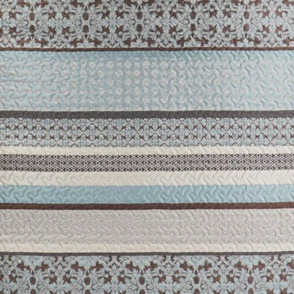 5 Piece Jacquard Quilt Set with Throw Pillows Blue Full/