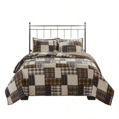 3 Piece Reversible Printed Quilt Set Black/Brown Full/