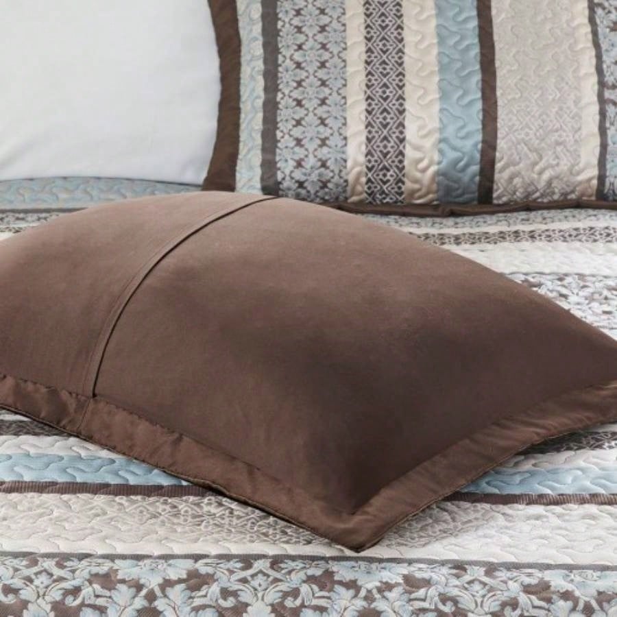 5 Piece Jacquard Quilt Set with Throw Pillows Blue Full/