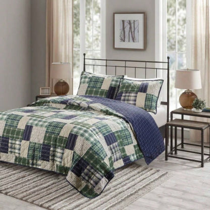 3 Piece Reversible Printed Quilt Set Black/Brown Full/