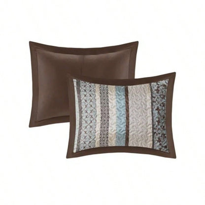 5 Piece Jacquard Quilt Set with Throw Pillows Blue King/Cal King