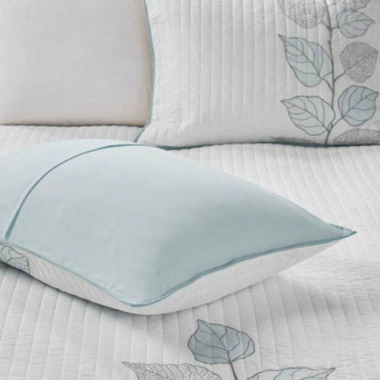 6 Piece Embroidered Quilt Set with Throw Pillows Blue Full/