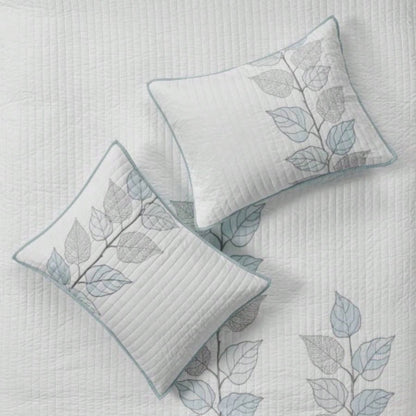 6 Piece Embroidered Quilt Set with Throw Pillows Blue Full/