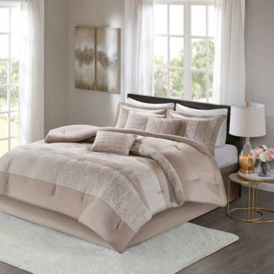 Piece Chenille Jacquard Comforter Set Taupe