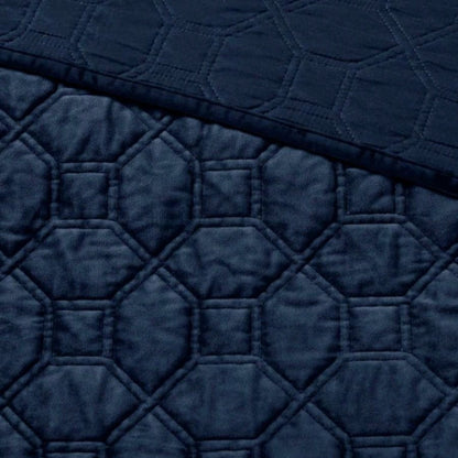 3 Piece Velvet Quilt Set Navy King/Cal King