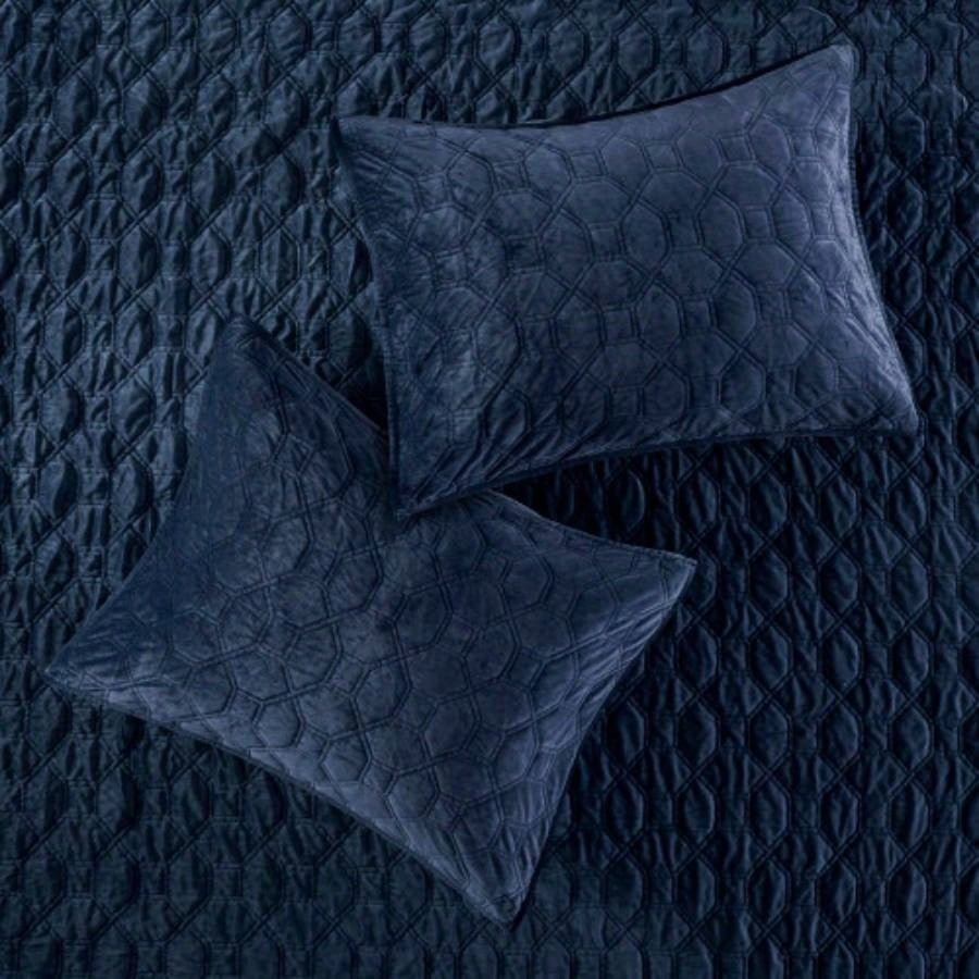 3 Piece Velvet Quilt Set Navy King/Cal King