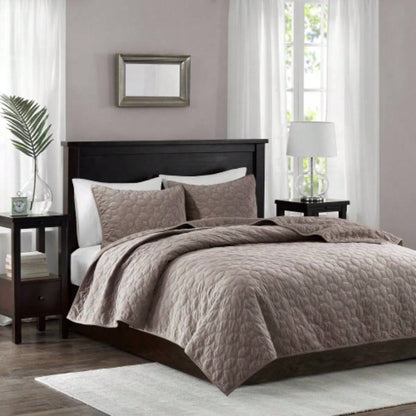 3 Piece Velvet Quilt Set Navy King/Cal King