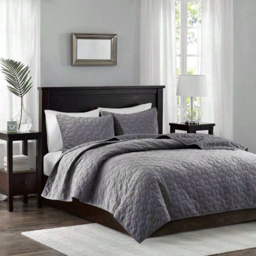 3 Piece Velvet Quilt Set Navy King/Cal King