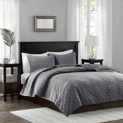 3 Piece Velvet Quilt Set Navy King/Cal King