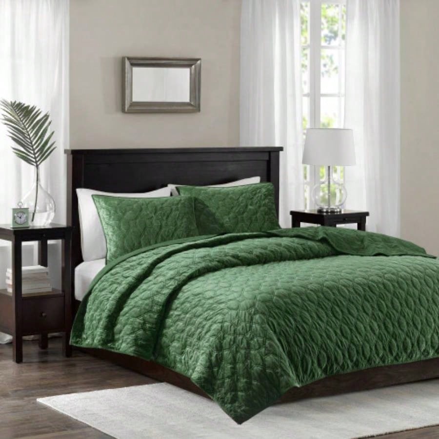 3 Piece Velvet Quilt Set Navy King/Cal King