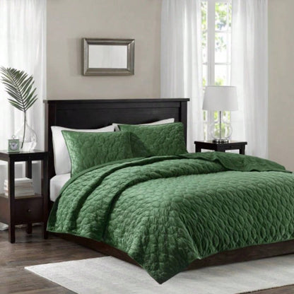 3 Piece Velvet Quilt Set Navy King/Cal King