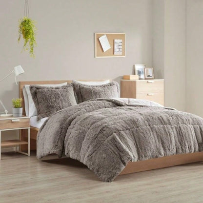 King/Cal King Shaggy Long Fur Comforter Set