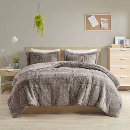King/Cal King Shaggy Long Fur Comforter Set