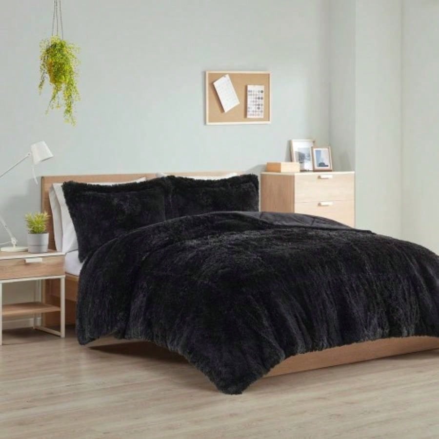 King/Cal King Shaggy Long Fur Comforter Set