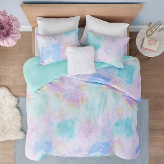 Twin/Twin XL Watercolor Tie Dye Printed Duvet Cover Set with Throw Pillow