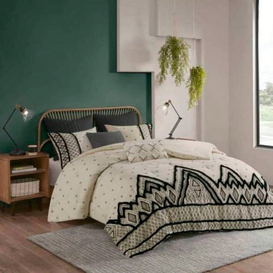 3 Piece Cotton and Flax Linen Blend Comforter Set Natural Full/
