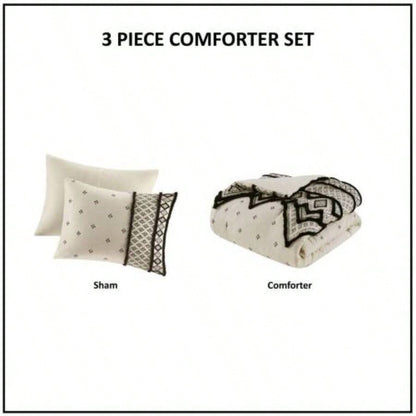 3 Piece Cotton and Flax Linen Blend Comforter Set Natural Full/