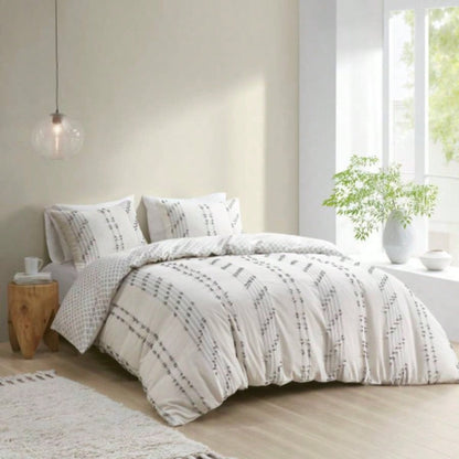 King/Cal King 3 Piece Cotton Jacquard Duvet Cover Set