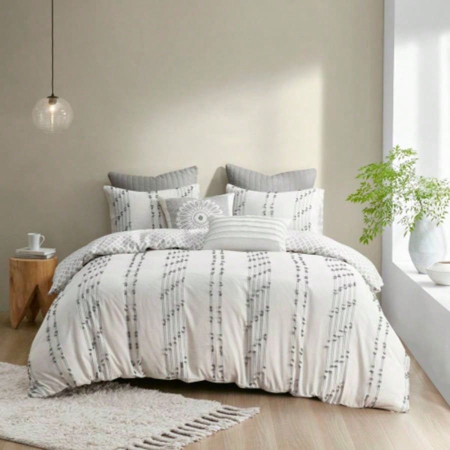 King/Cal King 3 Piece Cotton Jacquard Duvet Cover Set