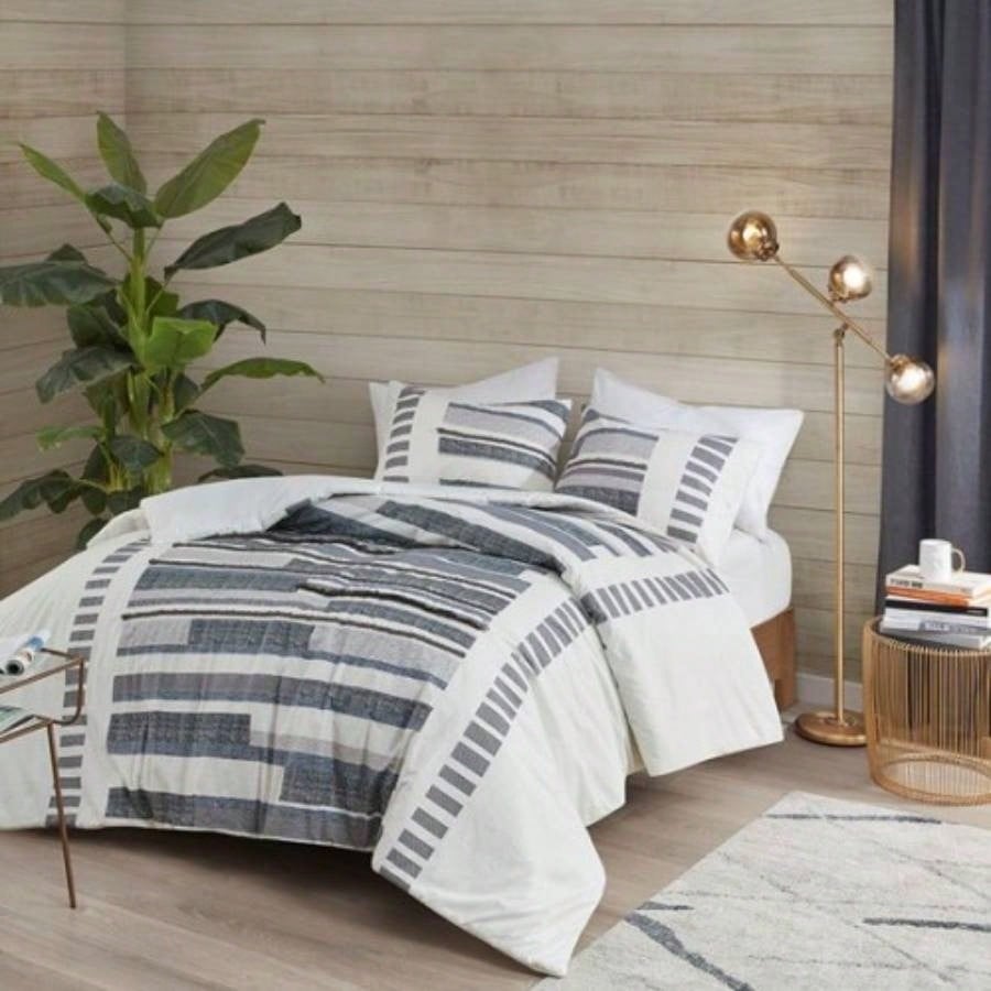 King/Cal King 3 Piece Cotton Printed Duvet Cover Set/ trims
