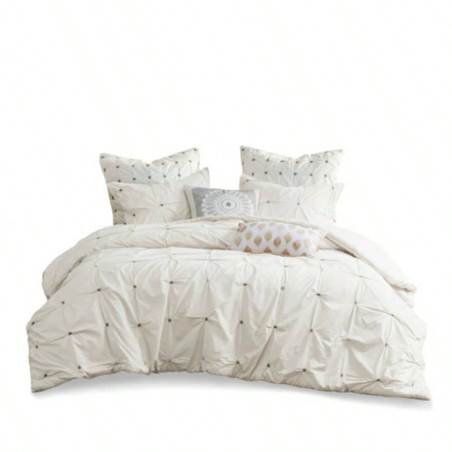 King/Cal King 3 Piece Elastic Embroidered Cotton Duvet Cover Set