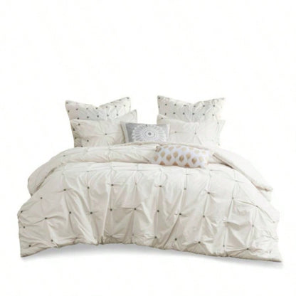 King/Cal King 3 Piece Elastic Embroidered Cotton Duvet Cover Set
