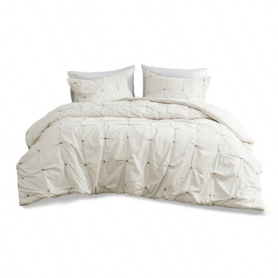 King/Cal King 3 Piece Elastic Embroidered Cotton Duvet Cover Set