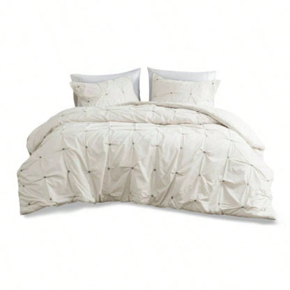 King/Cal King 3 Piece Elastic Embroidered Cotton Duvet Cover Set