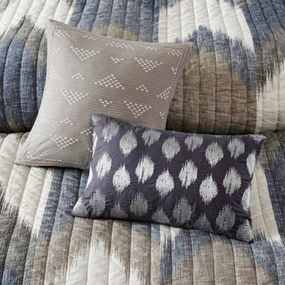 3 Piece Printed Cotton Quilt Set Navy King/Cal King