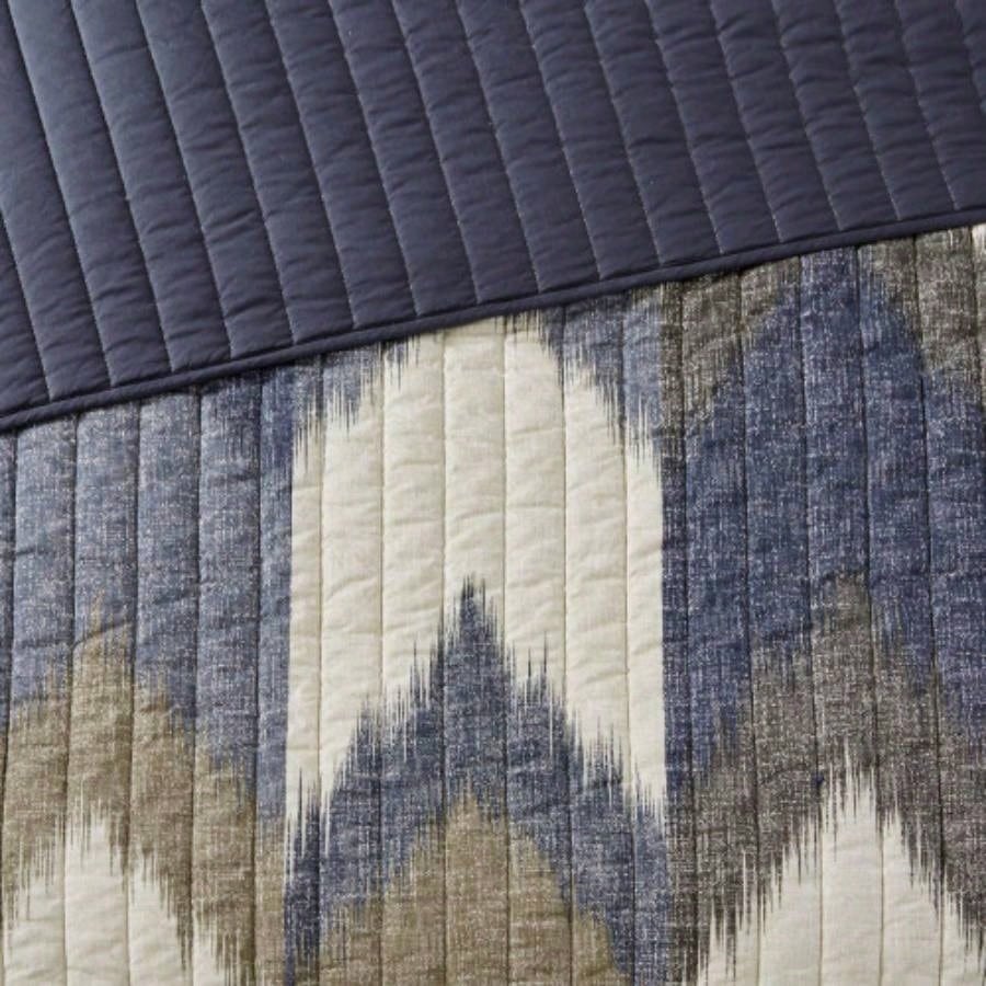 3 Piece Printed Cotton Quilt Set Navy King/Cal King