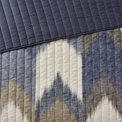 3 Piece Printed Cotton Quilt Set Navy King/Cal King
