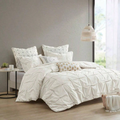 King/Cal King 3 Piece Elastic Embroidered Cotton Duvet Cover Set