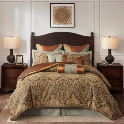 10 Piece Jacquard Comforter Set Brown King