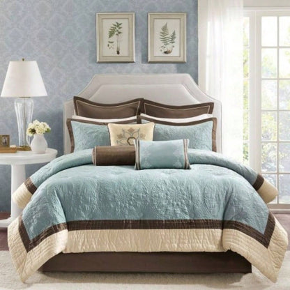 9 Piece Charmeuse Comforter Set Blue