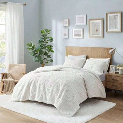 Twin Embroidered Medallion Faux Fur Ultra Plush Comforter Set