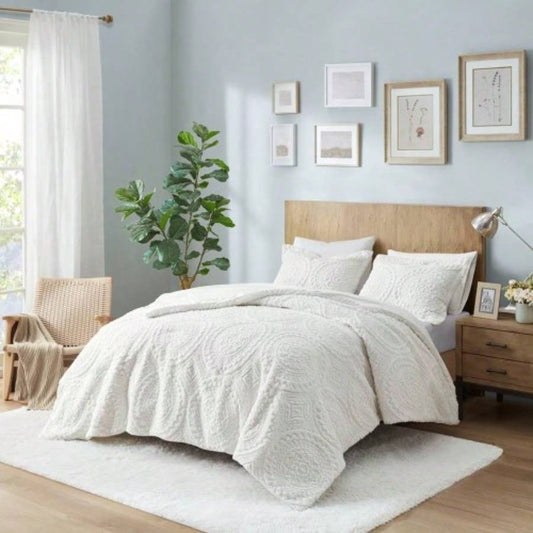 Twin Embroidered Medallion Faux Fur Ultra Plush Comforter Set