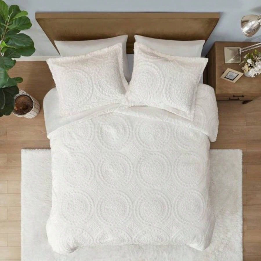 Twin Embroidered Medallion Faux Fur Ultra Plush Comforter Set