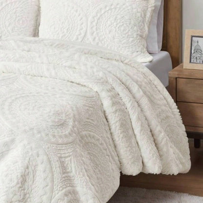 Twin Embroidered Medallion Faux Fur Ultra Plush Comforter Set