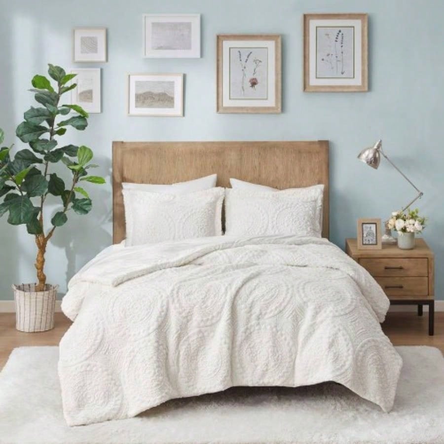 Twin Embroidered Medallion Faux Fur Ultra Plush Comforter Set