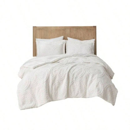 Full/ Embroidered Medallion Faux Fur Ultra Plush Comforter Set