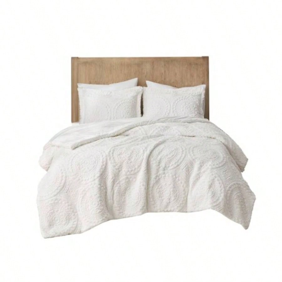 Twin Embroidered Medallion Faux Fur Ultra Plush Comforter Set