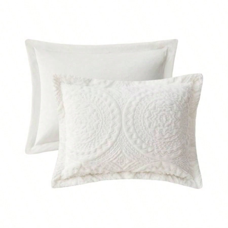 Twin Embroidered Medallion Faux Fur Ultra Plush Comforter Set