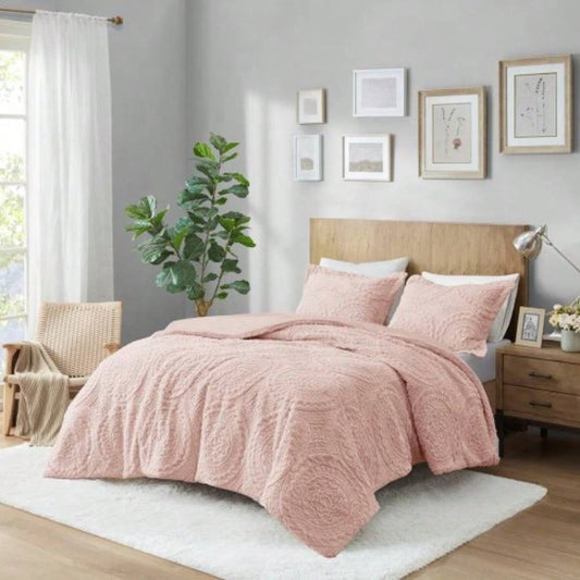 Twin Embroidered Medallion Faux Fur Ultra Plush Comforter Set