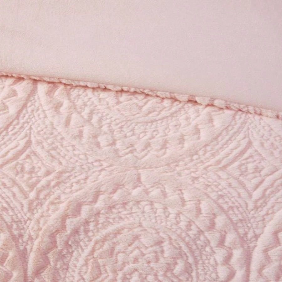 Twin Embroidered Medallion Faux Fur Ultra Plush Comforter Set