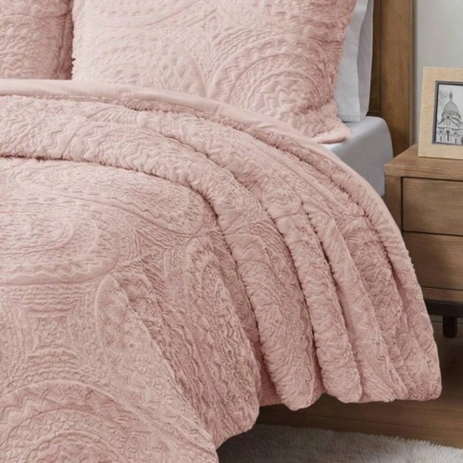 Twin Embroidered Medallion Faux Fur Ultra Plush Comforter Set