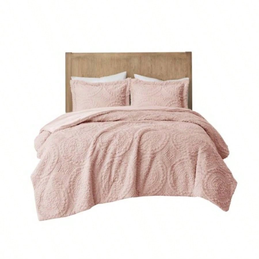 Twin Embroidered Medallion Faux Fur Ultra Plush Comforter Set