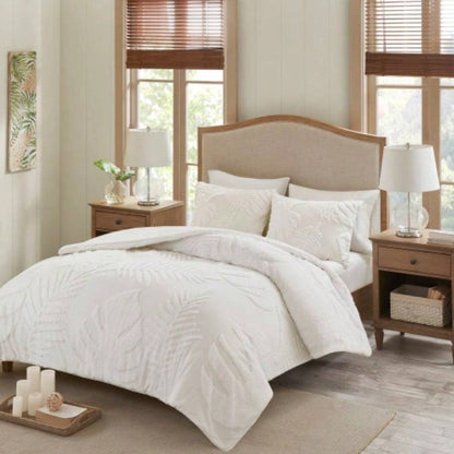 3 Piece Tufted Cotton Chenille Comforter Set Full/