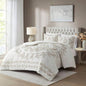3 Piece Tufted Cotton Chenille Comforter Set Ivory/Taupe Full/